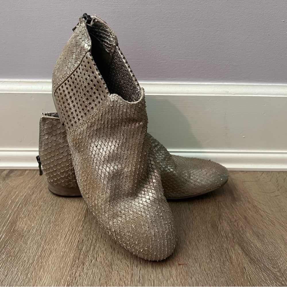 Free People Silver Ankle Booties with Chunky Heel